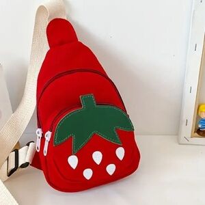 🆕 Strawberry Pattern Shoulder Bag Zippered Pack Girls 🍓